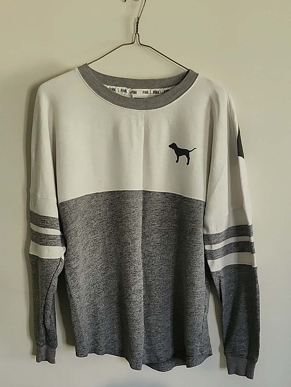 PINK Victoria's Secret Gray & White Block Crewneck Sweater